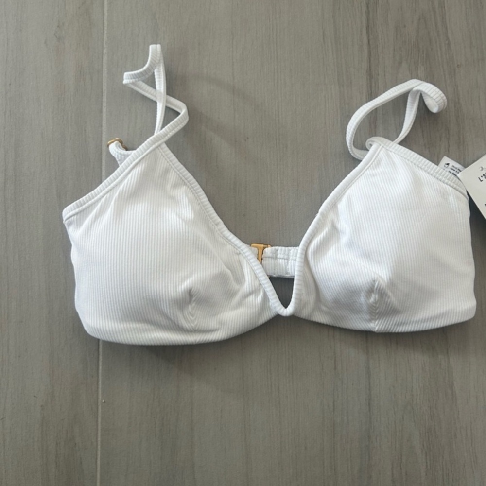 L*Space Ribbed Helena Bikini Top in White Size L - Picture 2 of 6